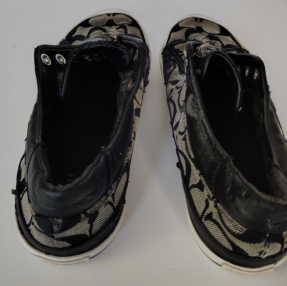 Coach Felix Womens Sneakers Jacquard Black /Gray Canvas Lace Less Sz 9 - Picture 2 of 5